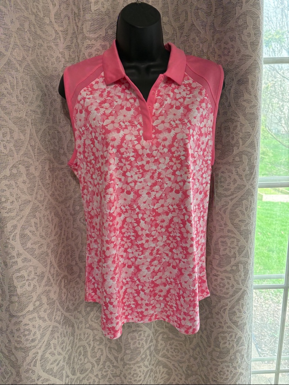 Grand slam performance Large sleeveless  Pink Floral Polo Top new with tags